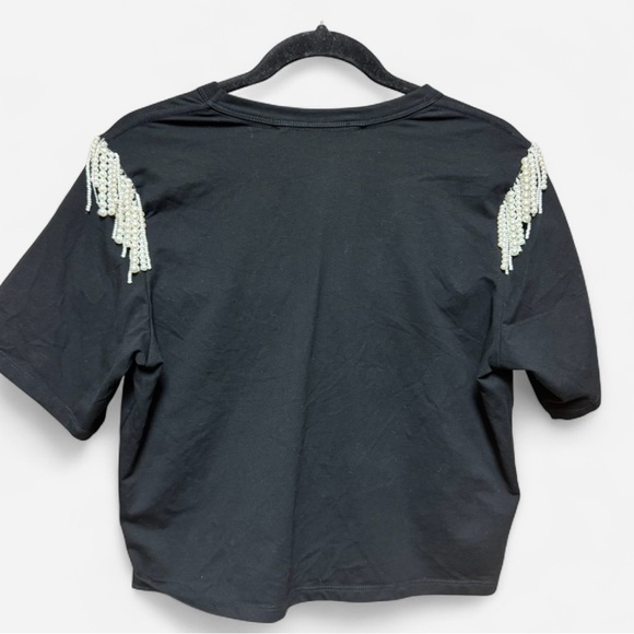 Veronica Beard Rumia Pearl Fringe Embellished Black Top - Picture 3 of 7